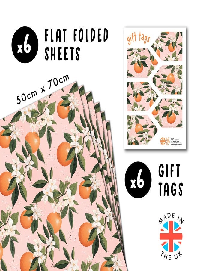 CENTRAL 23 Orange Wrapping Paper - 6 Sheets of Eco Birthday Gift Wrap - Oranges on Branches - Floral - For Kids Men Women - Recyclable - Image 2